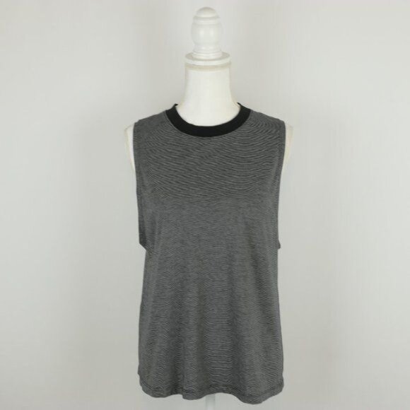 Lululemon All Yours Womens Size 6 Black White Stripe Crewneck Boyfriend Tank Top - Picture 1 of 8
